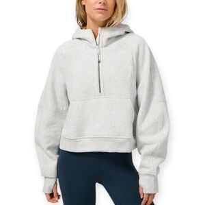 Lululemon Scuba Oversized 1/2 Half Zip Hoodie Fleece Lined Light Gray M/L